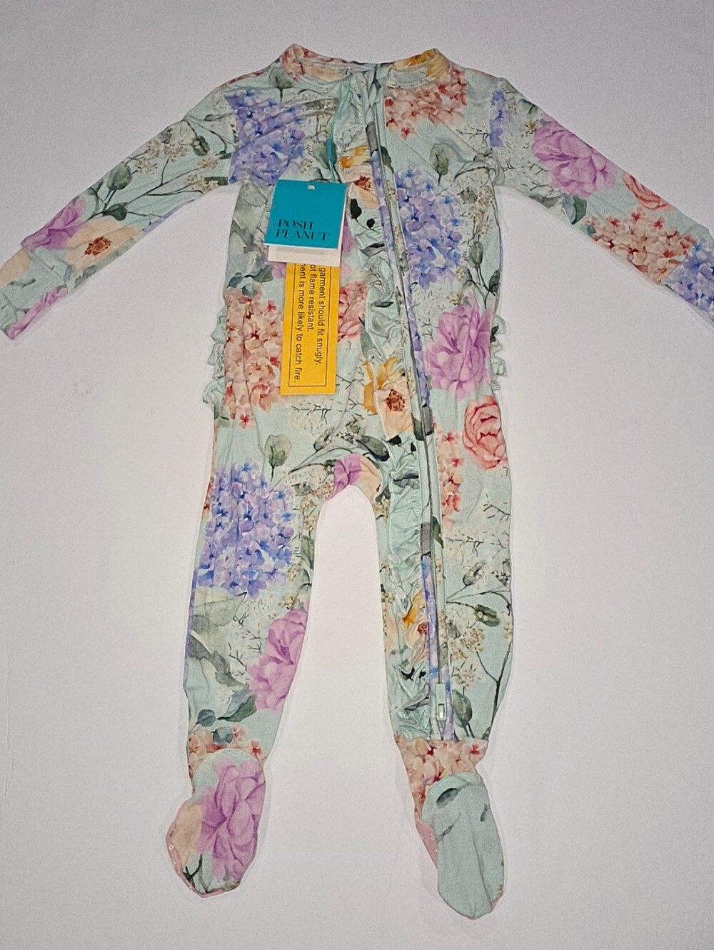 Posh Peanut Mint Floral Footed One-Piece with Pastel Flowers